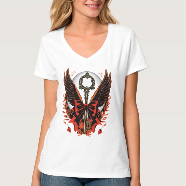Camiseta Llave de vaca de terciopelo gótico con alas y luna (Anverso)
