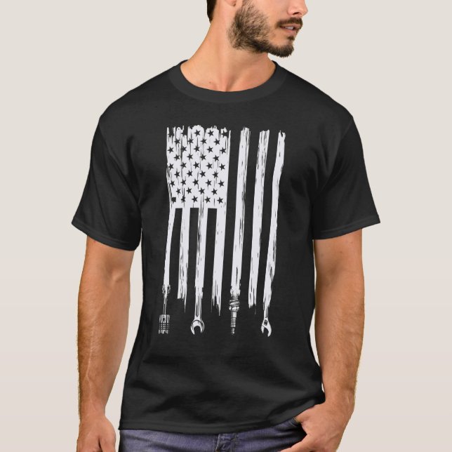 Camiseta Llave Piston Bandera Americana Padres Día de la Me (Anverso)