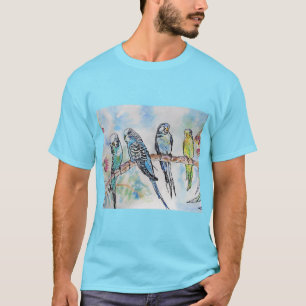Camiseta Llavero de arte en acuarela de periquitos australi