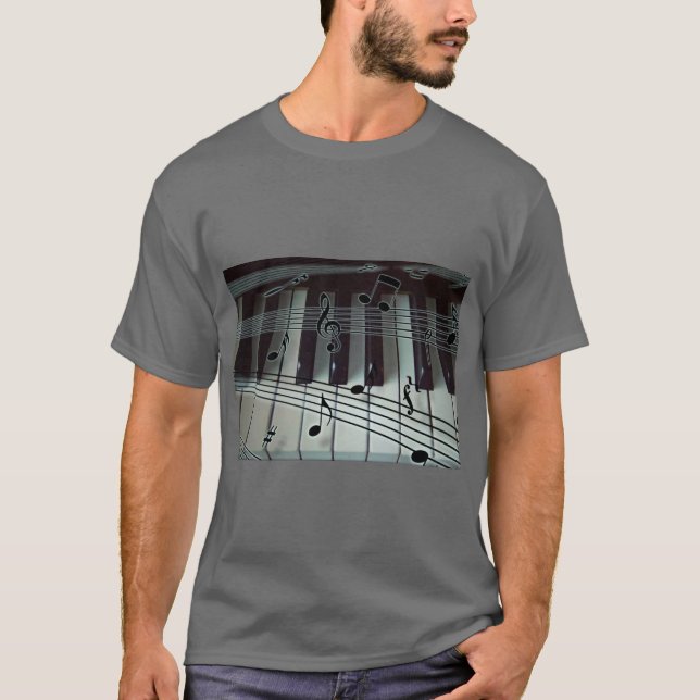 Camiseta Llaves del piano y notas de la música (Anverso)