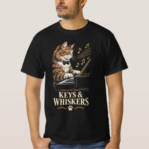 Camiseta Llaves y bigotes Gato pianista divertido y elegant