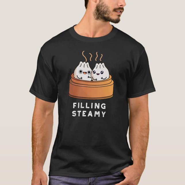 Camiseta Llenando Steamy Funny Dimsum Bao Pun Dark BG (Anverso)