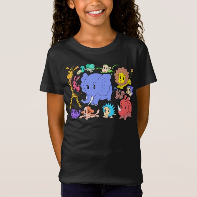 Camiseta ¡Lleno de energía! Doce animales alegres. (Anverso)