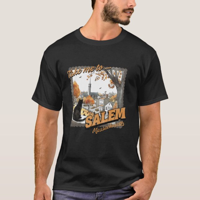 Camiseta Llévame A Salem Massachusetts Black Cat Witch Hal (Anverso)