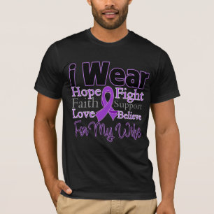 Camiseta Llevo a la esposa púrpura del collage - cáncer