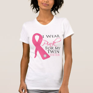Camiseta Llevo a la hermana gemela rosada - cáncer de pech