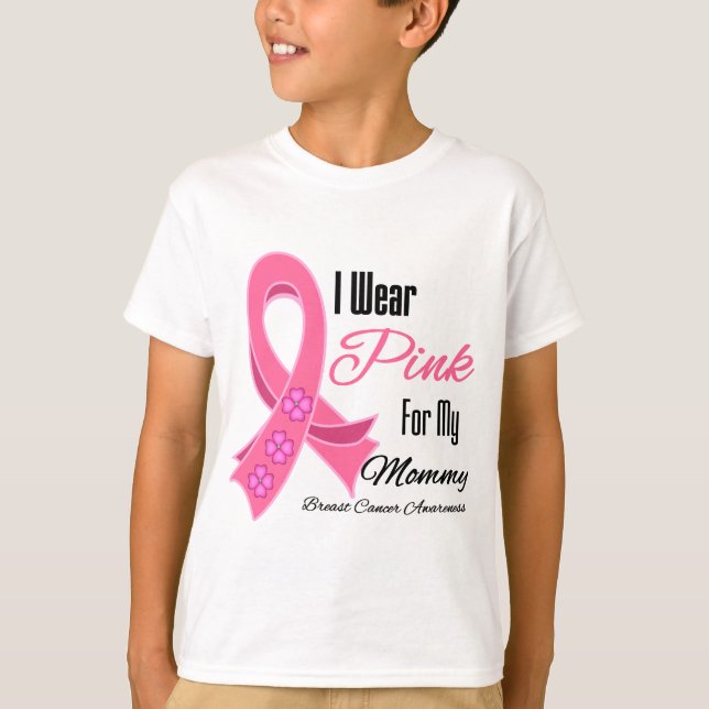 Camiseta Llevo a la mamá rosada del cáncer de pecho de la (Anverso)