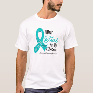 Camiseta Llevo a la mamá verde azulada del cáncer ováric