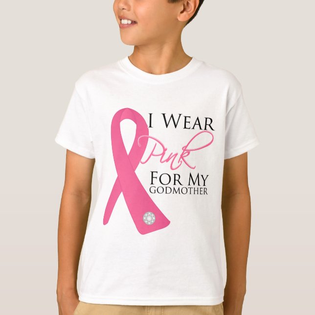 Camiseta Llevo al cáncer de pecho rosado de la madrina (Anverso)