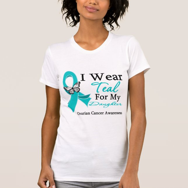 Camiseta Llevo al cáncer ovárico de la hija verde azulada (Anverso)