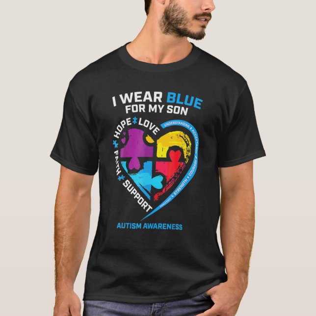 Camiseta Llevo Azul Para Mi Hijo Regalos De Concienciación  (Anverso)