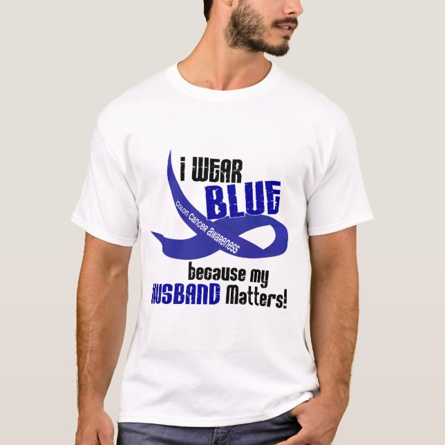 Camiseta Llevo el azul para mi CÁNCER DE COLON del marido (Anverso)