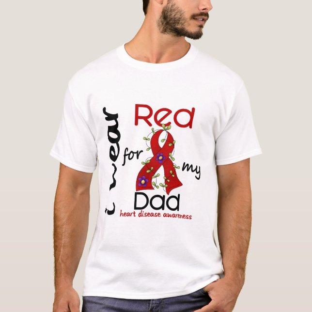 Camiseta Llevo el rojo para mi enfermedad cardíaca del papá (Anverso)