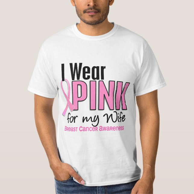 Camiseta Llevo el rosa para mi cáncer de pecho de la esposa (Anverso)