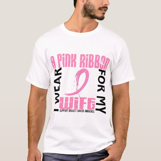Camiseta Llevo el rosa para mi cáncer de pecho de la esposa (Anverso)