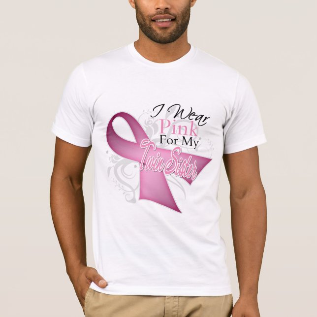Camiseta Llevo el rosa para mi cáncer de pecho gemelo de la (Anverso)