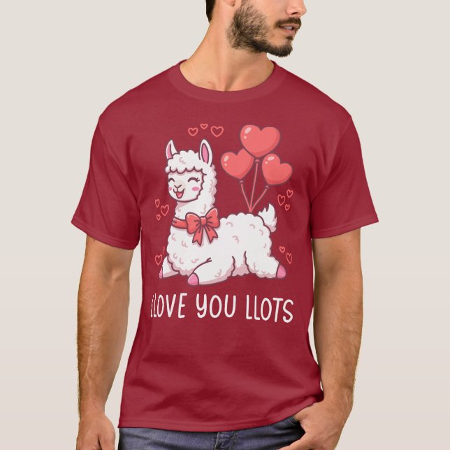 Camiseta Llove You Llots - Kawaii Llama Valentine (Anverso)