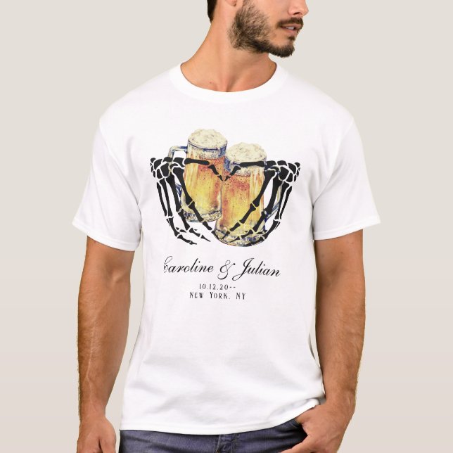 Camiseta Lluvia de Amor Esqueleto Manos Cerveza Boda Desped (Anverso)
