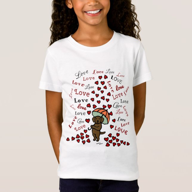 Camiseta Lluvia de Labrador del chocolate de corazones (Anverso)