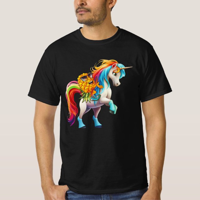 Camiseta Lluvia de unicornio mágica de piña al revés (Anverso)