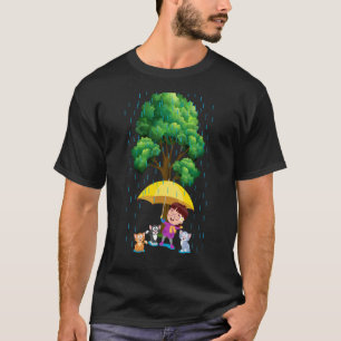 Camiseta lluvia gatos paraguas niña feliz lindo