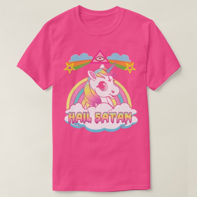 Camiseta Lluvia Metalizado de muerte de unicornio Hail Sata (Diseño del anverso)