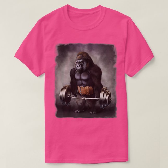 Camiseta Lluvia muscular de gorila con Barbell Shrug Bar Fi (Diseño del anverso)