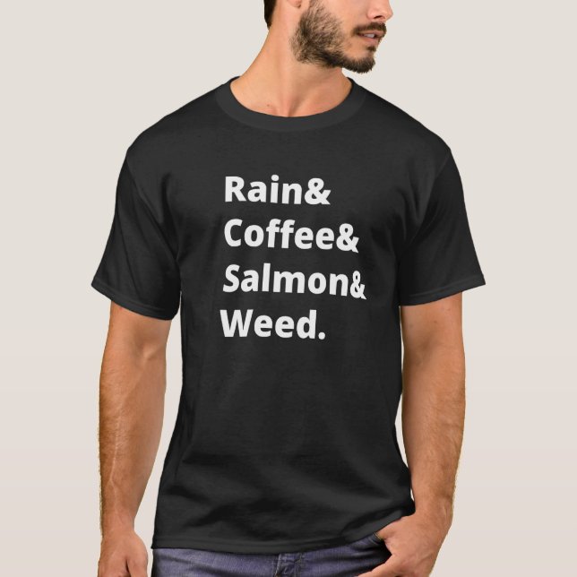 Camiseta Lluvia Y Café, Salmón Y Seattle Portla (Anverso)