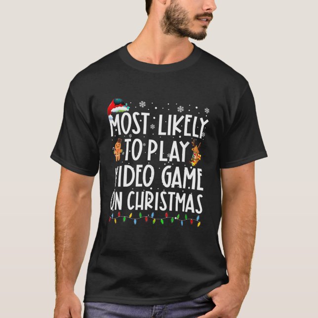 Camiseta Lo Más Probable Es Jugar Un Videojuego En Navidade (Anverso)