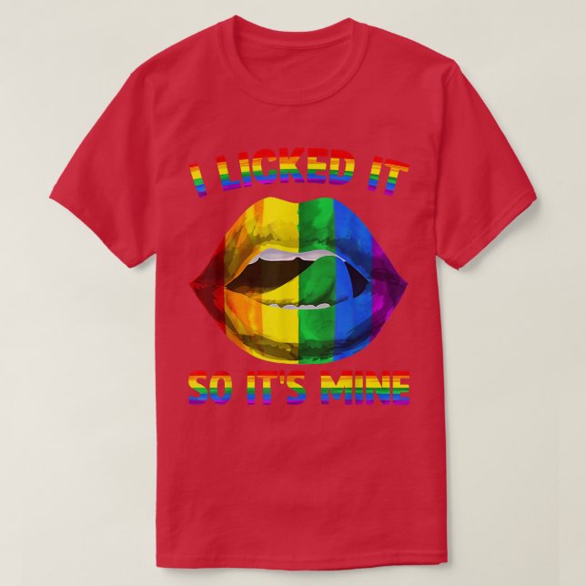 Camiseta Lo pegué así que es mi LGBTQ levanta el arcoiris L (Diseño del anverso)