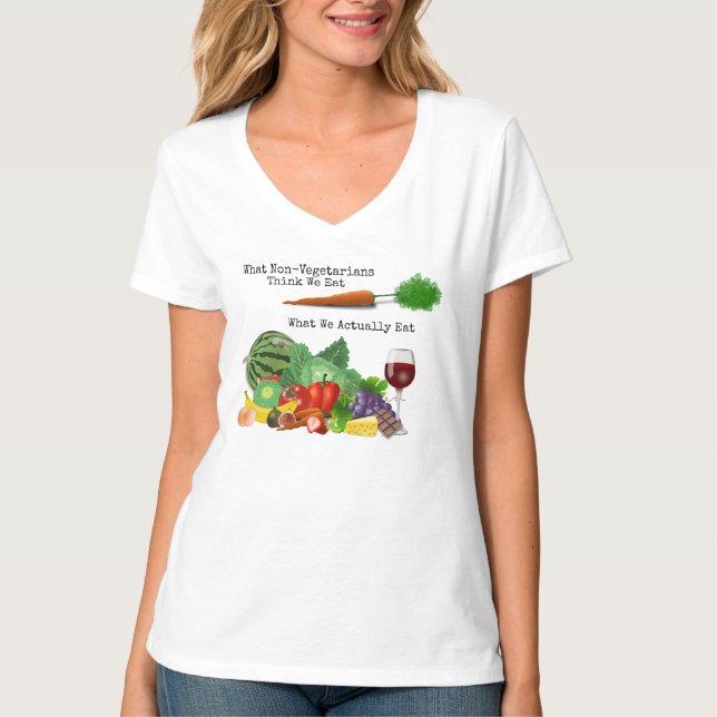 Camiseta Lo Que Los No Vegetarianos Piensan Que Comemos... (Anverso)