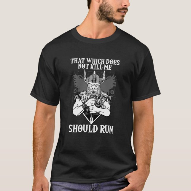 Camiseta Lo que no me mata debe correr en Valhalla (Anverso)