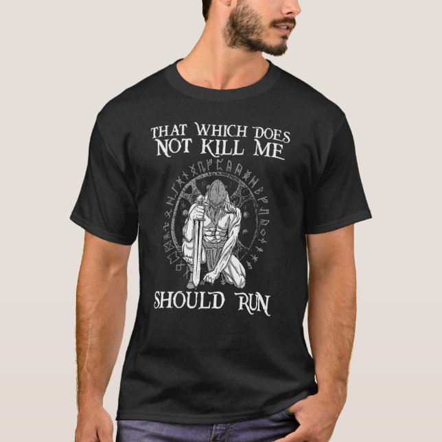 Camiseta Lo que no me mata debe correr en Valhalla (Anverso)