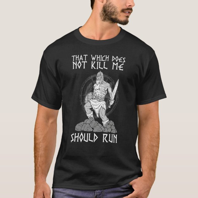 Camiseta Lo que no me mata debe correr en Valhalla (Anverso)
