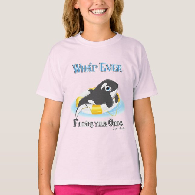 Camiseta Lo que sea que flote tu ballena orca (Anverso)