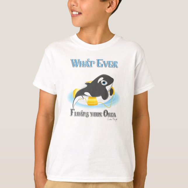 Camiseta Lo que sea que flote tu ballena orca (Anverso)