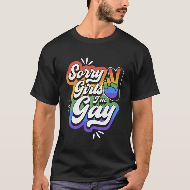 Camiseta Lo siento Chicas soy gay signo de paz mano moda ún (Anverso)
