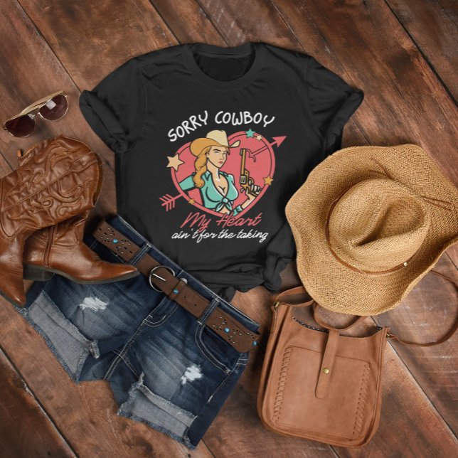 Camiseta Lo siento Cowboy My Heart no es por la toma (Sorry Cowboy My Heart ain't for the taking, Retro Western Style T-Shirt)