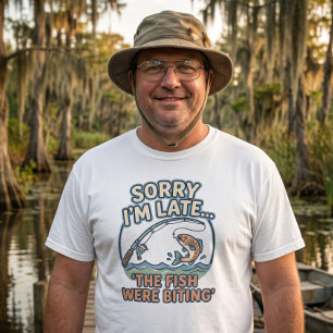 Camiseta Lo siento, llegué tarde. Los peces estaban mordien