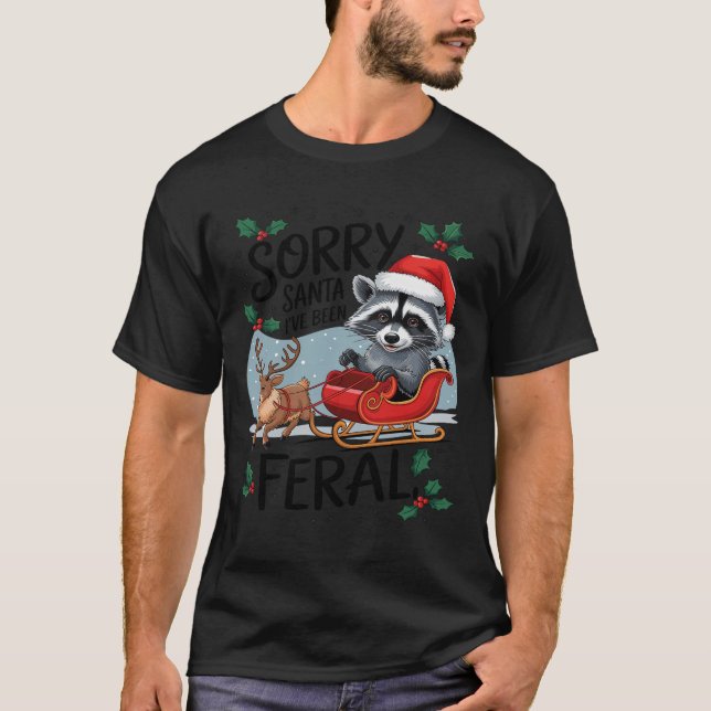 Camiseta Lo siento Santa He sido Feral Raccoon Xmas Luces R (Anverso)