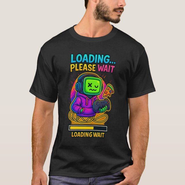 Camiseta “Loading… Please Wait – Neon Gamer T-Shirt” (Anverso)