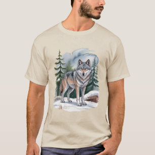 Camiseta Lobo Acuarela Invernal Retro Naturaleza Salvaje 90