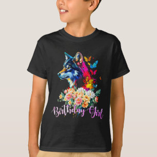 Camiseta Lobo Adorable Con Flores Para La Cumpleañera Mujer