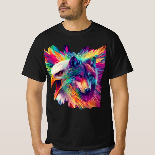 Camiseta lobo, águila, retrato (Anverso)
