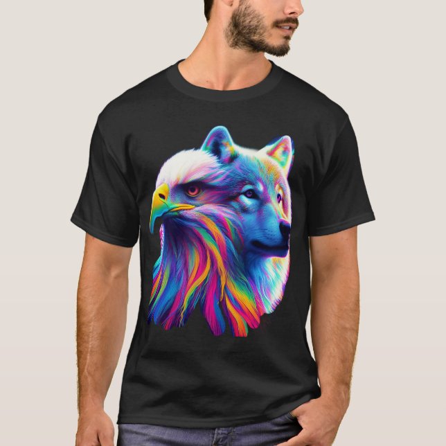 Camiseta lobo, águila, retrato (Anverso)
