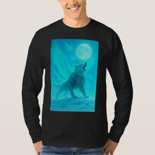 Camiseta Lobo Alado Místico Aullando a la Luna