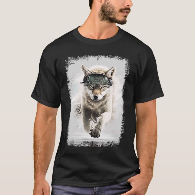 Camiseta Lobo animal detallado con gafas de esquí (Anverso)