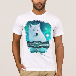 Camiseta Lobo ártico y noche mágica con luces del norte