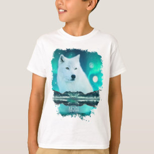 Camiseta Lobo ártico y noche mágica con luces del norte