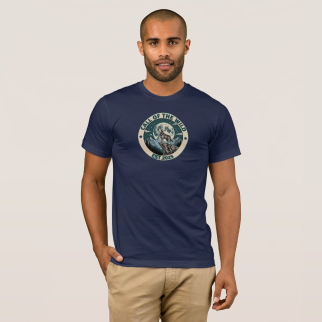 Camiseta Lobo Aullador Antiguo Bajo La Luna Llena Salvaje (Anverso completo)